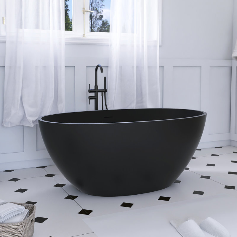 Freestanding Solid Surface Soaking Bathtub, Matte Black