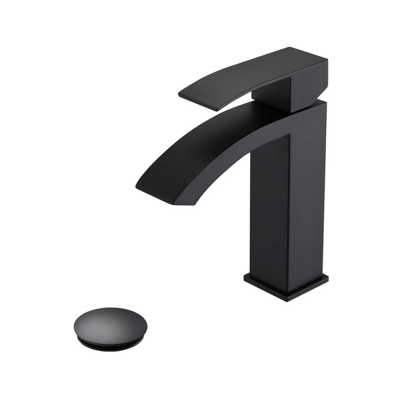Robinet de lavabo de salle de bain à poignée simple avec bonde escamotable Waterfall, Noir mat