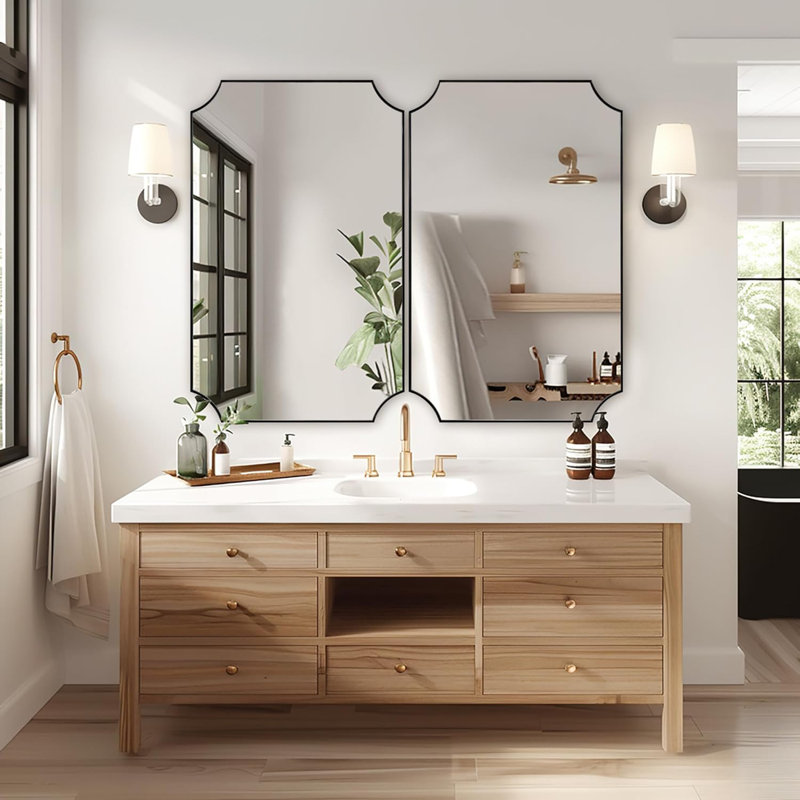 Miroir de salle de bain Tariro Cadre en acier inoxydable, Noir mat, 40 po x 24 po