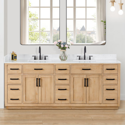 Gavino 84'' Double Bathroom Vanity with Engineered Stone Top