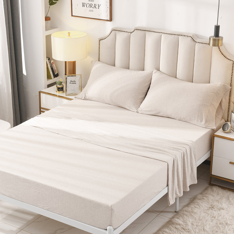 100% T-Shirt Cotton Super Soft Comfy Breathable Fits Mattress Up To 20" Extra Deep Pocket, Beige