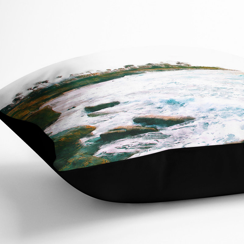 San Diego Seascape Cushion with Filling, 55cm H x 55cm W x 20cm D, Black