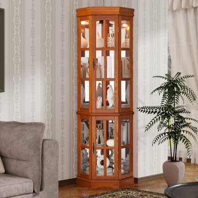 Corner Curio Cabinet with 5 Shelves and Lighting System, (E26 light bulb not included)