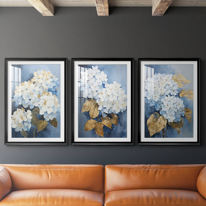 FLORAL Series CXLII - Impression encadrée de qualité supérieure sur mesure mat - 3 pièces, Noir, H 21 po x l 30 po