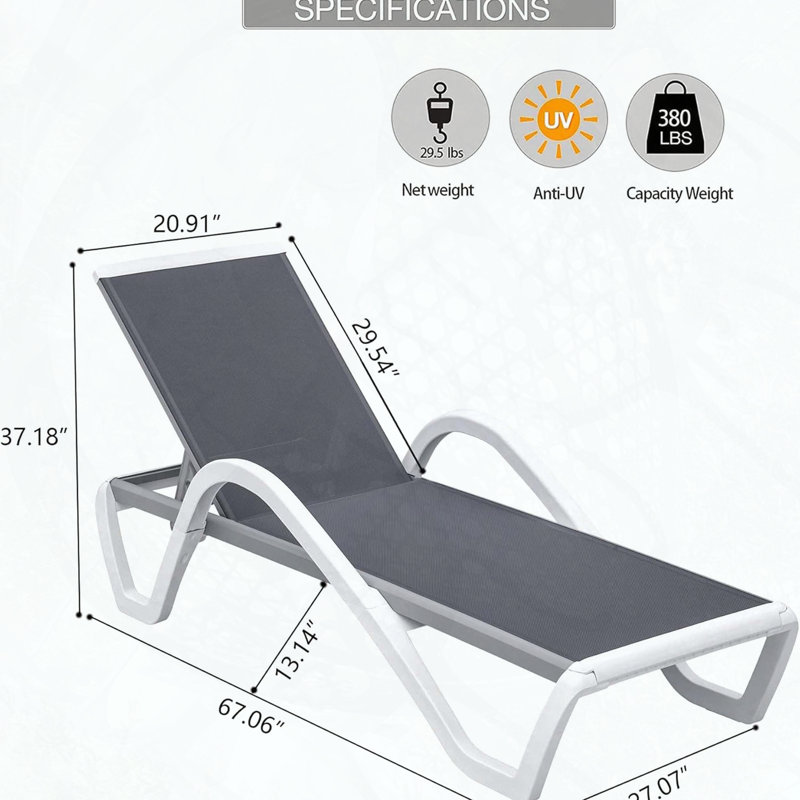Chaise longue de patio avec accoudoirs et dossier réglable à 5 positions