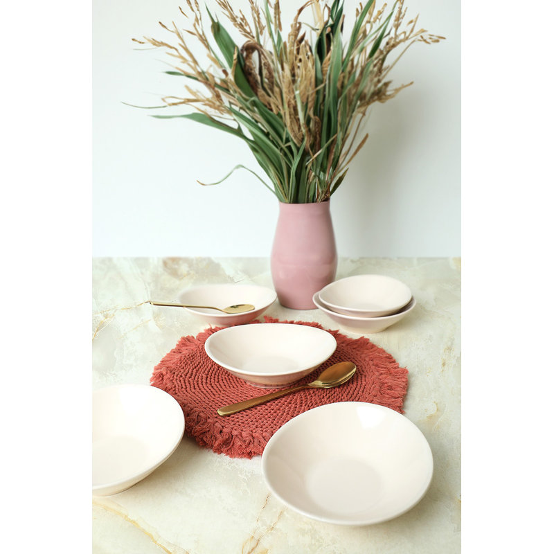 Brayden Studio Bernave 100% CERAMIC Salad Bowl, Cream