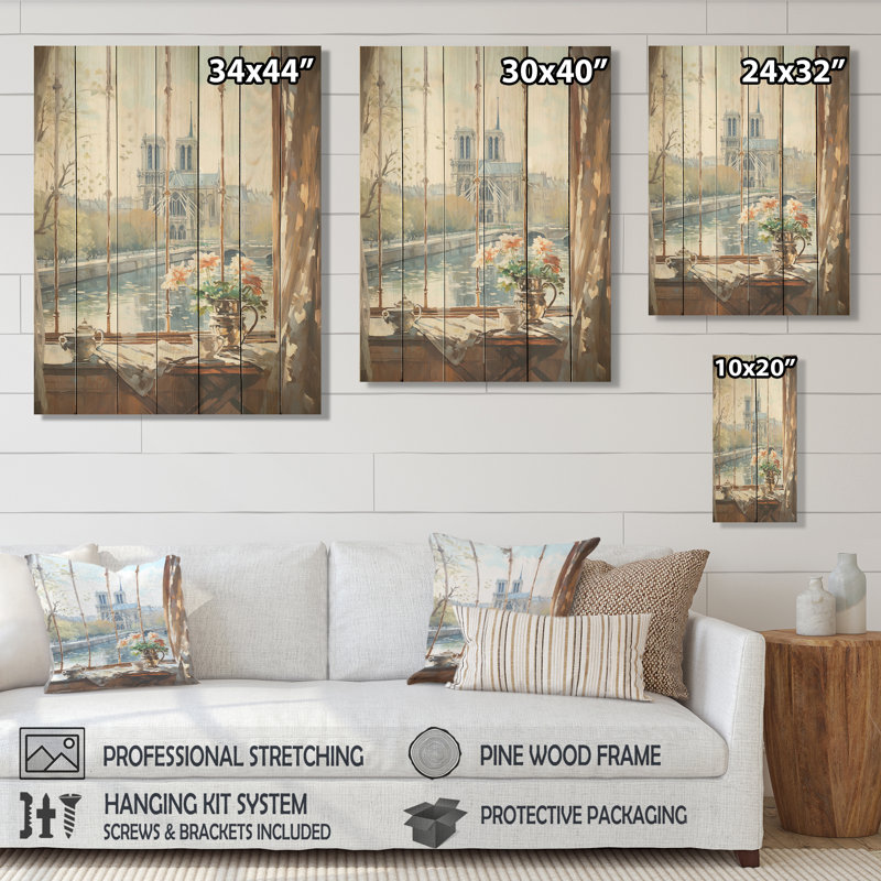 Notre Dame de Paris, vue florale III - Paris sur impression sur bois, H 44 po x l 34 po