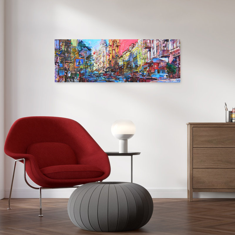 «Vibrant City Street», art abstrait coloré de ville abstraite, H 36 po x l 12 po