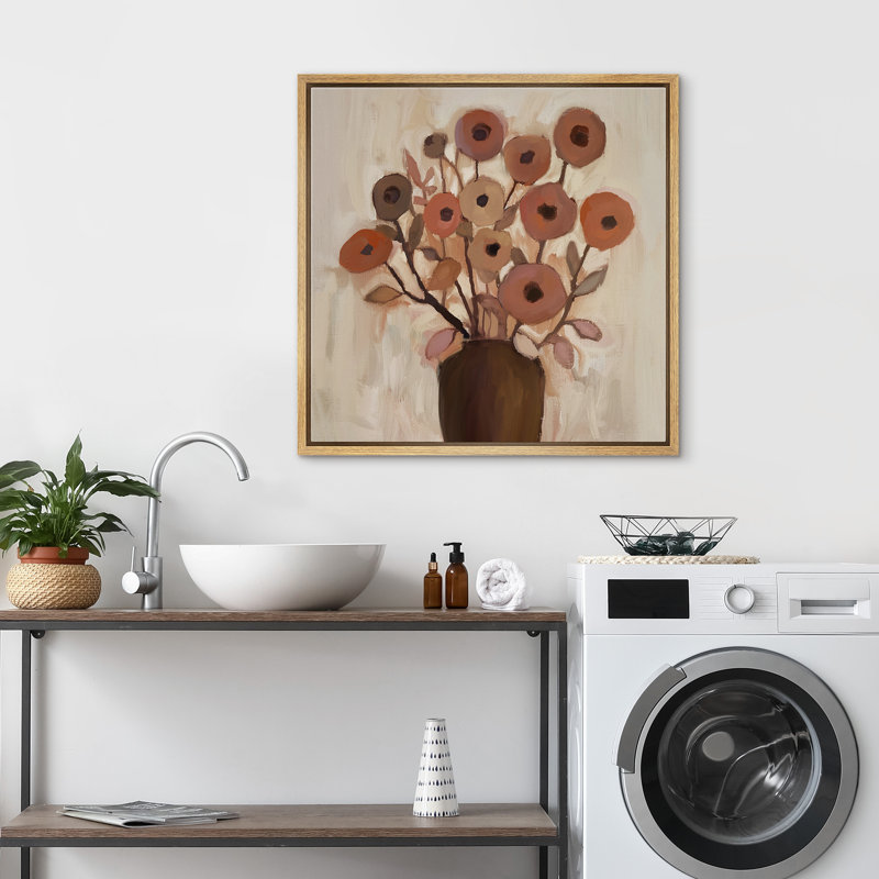 Plante botanique abstraite brune dans le vase, Cadre flottant naturel, H 24 po x l 24 po