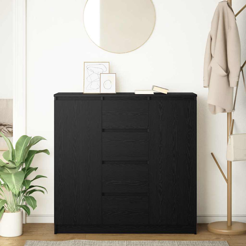 Sideboard With Drawers 100.5X35x98.5 Cm Engineered Wood, Black Oak