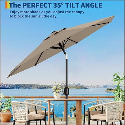 Parasol de patio extérieur Parasol de table extérieur Parasol de marché 6 nervures robustes Protection UV imperméable pour terrasse de jardin (En raison des différences d'éclairage et de couleur, il peut y avoir des différences entre le produit ré