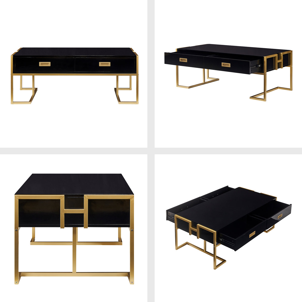 Mercer41 Modern Rectangular Coffee Table With 4 Drawers And Gold Base ...