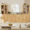  Armoire de cuisine modulaire de 110,3 po de largeur avec bibliothèques, portes et tiroirs en verre à fermeture douce, grand système de rangement pour buffet, bois