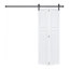 2 panneaux pliables de 84 po x 80 po Porte de grange coulissante en bois de noyer blanc avec ensemble de quincaillerie-132752559-132755259-132755273
