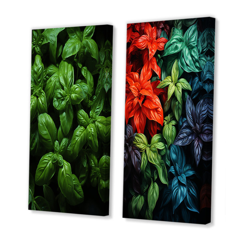 Herbes Basil Vibrance IV - ensemble de 2 reproductions d'art mural Herbes, H 28 po x l 25 po, Toile tendue