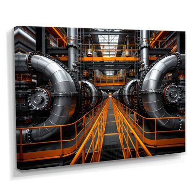 Monochromes jaunes et gris, canalisation industrielle V - usines, art mural