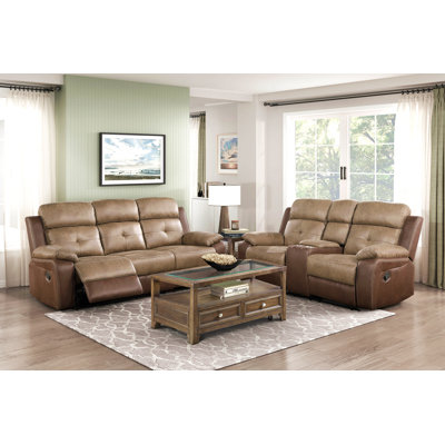 Plush Comfort Sofa Set 2Pc Microfiber Upholstered Tufted Details Reclining Sofa Loveseat Plush Arms Modern Living Room Furniture