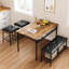 Ensemble de table de salle à manger pour 4 personnes, ensemble de table de cuisine avec banc rembourré et 2 tabourets carrés, structure en métal avec tablettes de rangement, peu encombrant pour les appartements, salle à manger, petits espaces-29414756-29414763-29414765