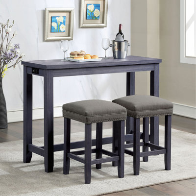 Ensemble de table de salle à manger avec siège rembourré et garniture cloutée, port USB et prise de courant