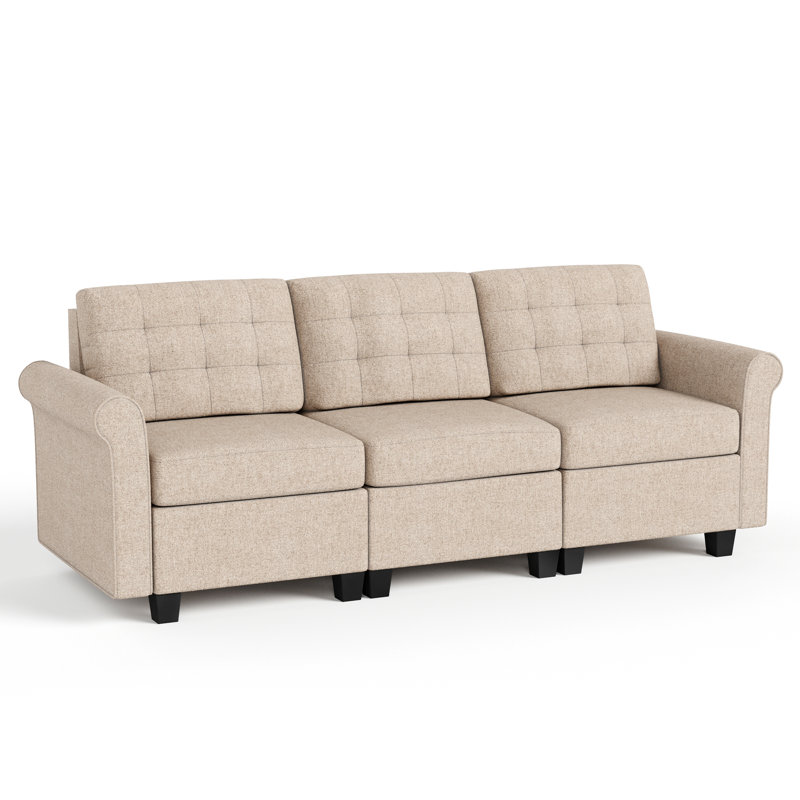 Canapé en chenille à trois places avec éponge résiliente, Beige