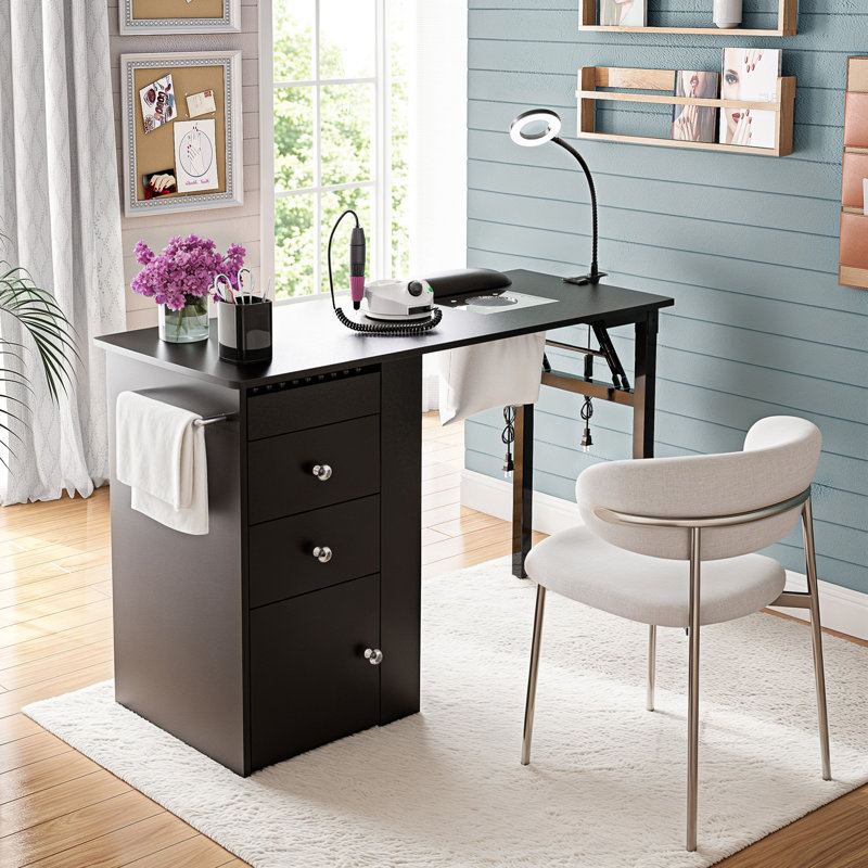 Table de manucure pliable avec coussin de poignet et station de rangement pour clou portable pour usage domestique et professionnel