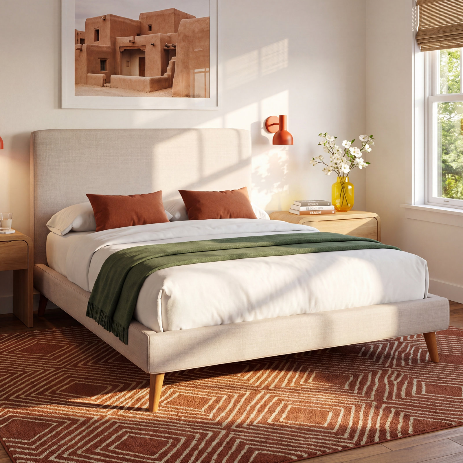 Williams Platform Bed, Full, Beige Linen