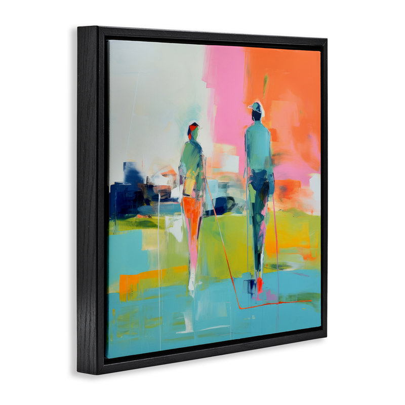 Art mural moderne sur toile flottante encadrée par des golfeurs modernes par Irena Orlov, H 25 po x l 25 po