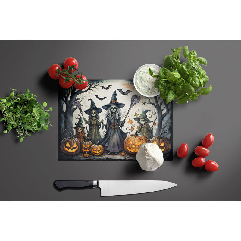 Witches Spooky Halloween Glass Cutting Board Large