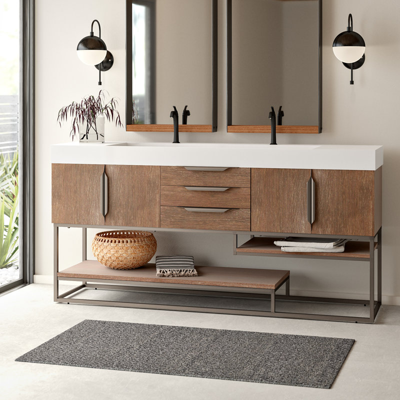 Keven 72'' W Single Vanity, Latte Oak, Glossy White, Brushed Nickel