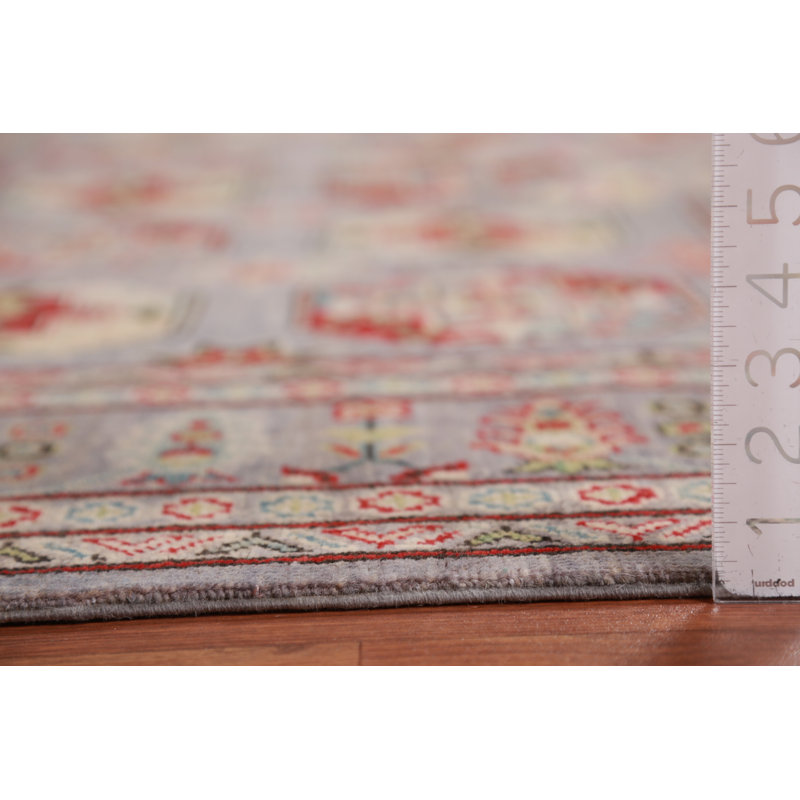 Tapis oriental géométrique en laine Kazak gris 8 x 10