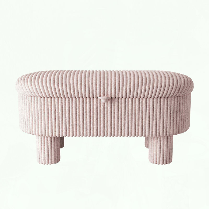 Repose-pieds de rangement avec revêtement en velours côtelé et couvercle relevable, Rose