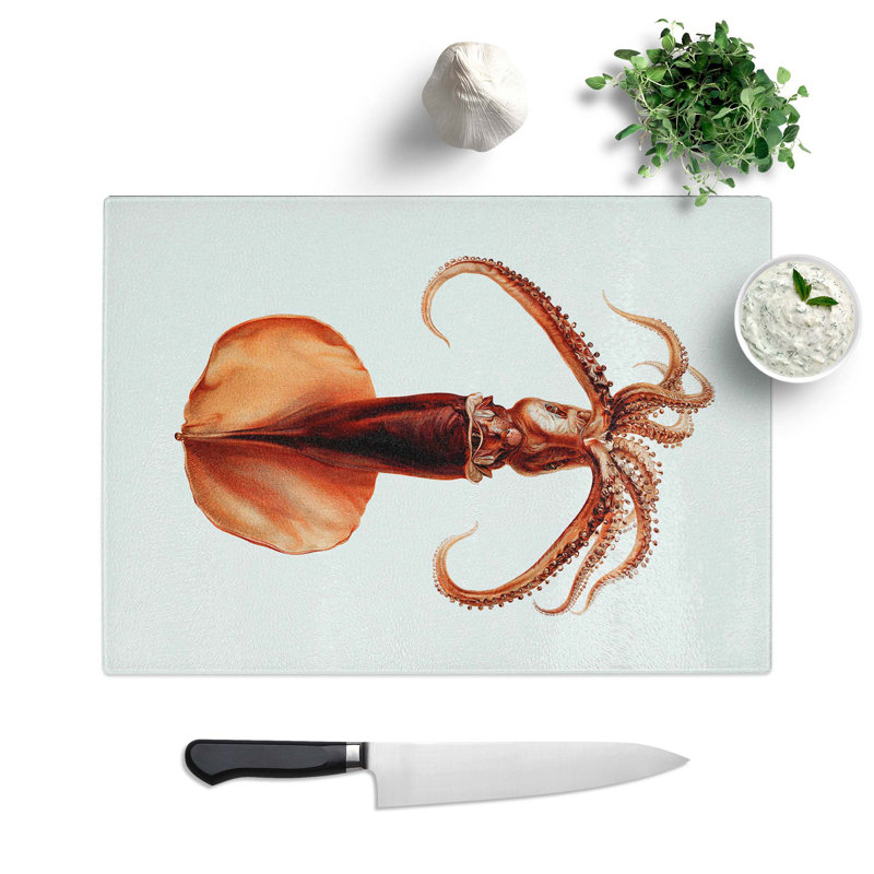 Tempered Glass Squid Illustration by Albert I Chopping Board, 39 cm W x 28.5 cm L