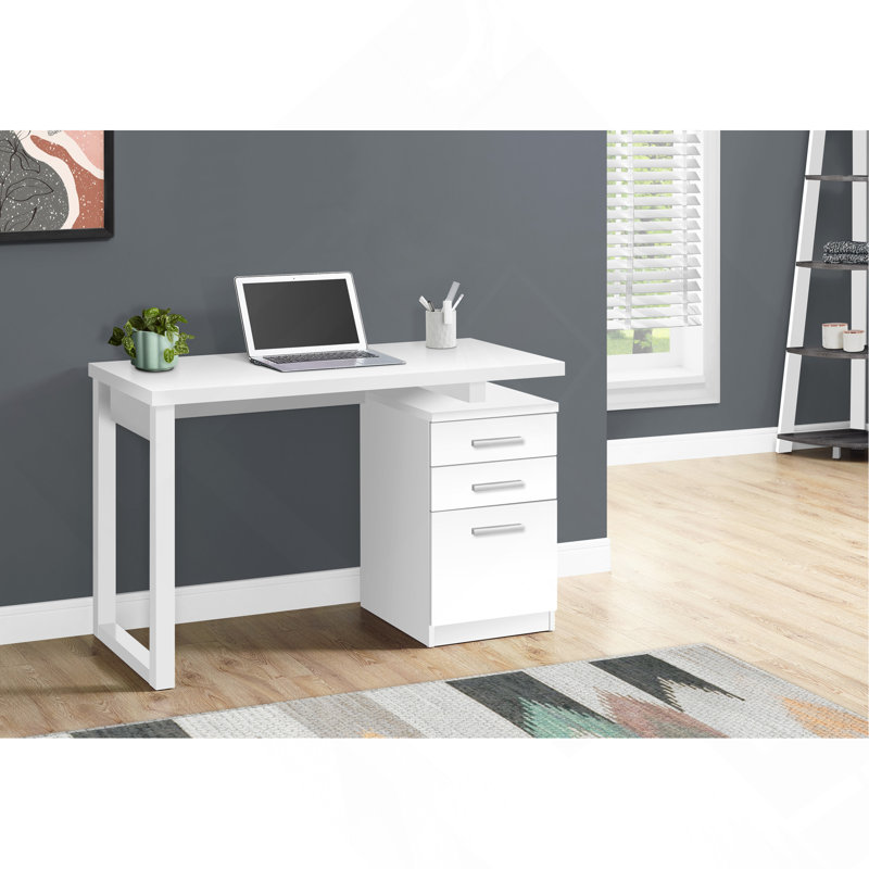 Bureau d'ordinateur, L 48 po, bureau personnel, qualité commerciale, stratifié gris, métal noir, contemporain, Blanc / blanc