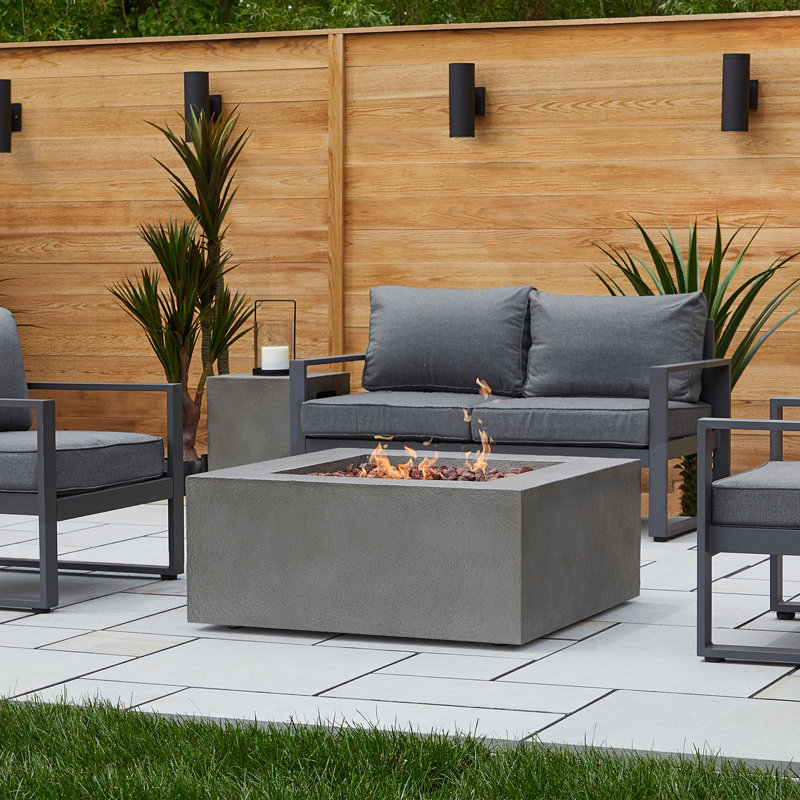 BALTIC Concrete Fire Pit Table with Lid, 15.75" H x 50.5" W x 32.5" D, Glacier grey, Propane