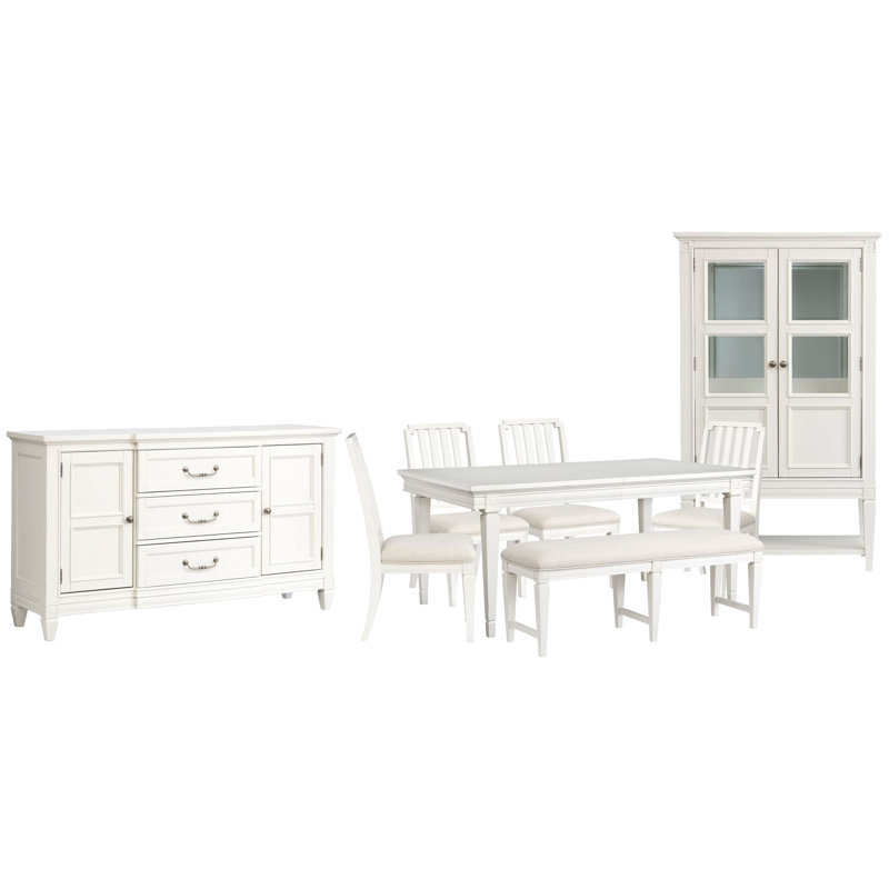 Gilvira Extendable Rectangular Dining Table With 4 Side Chairs Upholstered Bench Buffet And Display Cabinet
