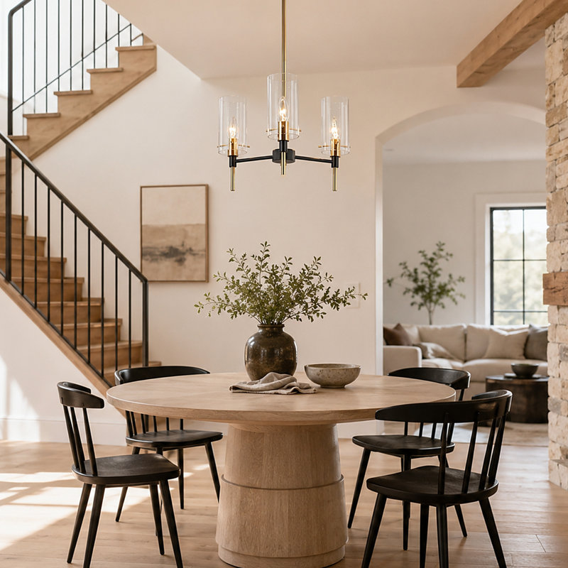 Lustre linéaire moderne à 3 lumières Satilla, Noir mat / laiton