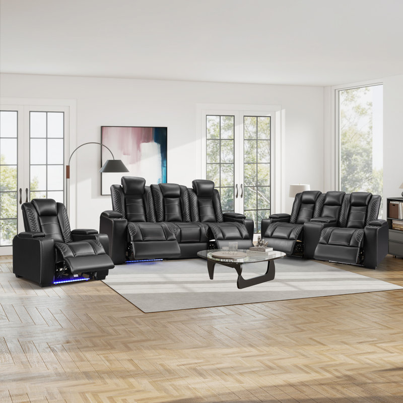 Ensemble de salon inclinable électrique 3 pièces avec double porte-gobelet et rangement