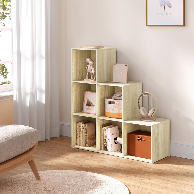Runiya 90.5cm H x 90.5cm W Step Bookcase, Light Oak