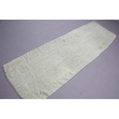 Tapis de style kilim turc rétro tissé à la main dans un style unique Oushak avec un design vert élégant pour le décor du couloir
