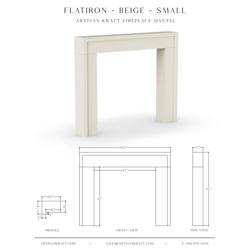 Encadrement de foyer en pierre Flatiron, P 7 po x l 62 po x H 49,5 po, Beige