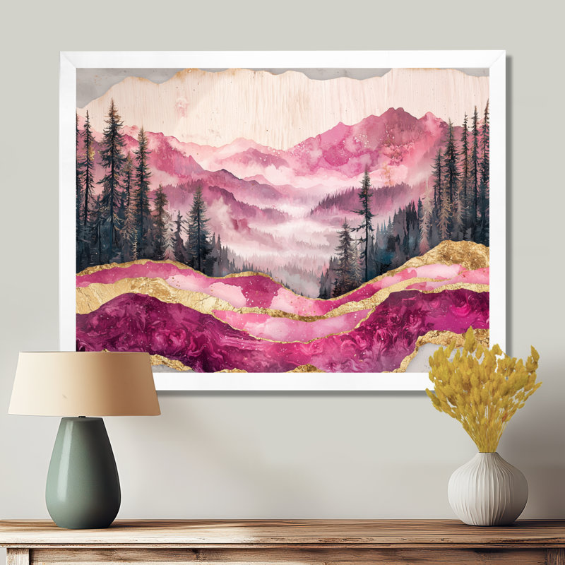 Ruby Crystal Lake Into The Pine Forest I - lac, art mural, H 30 po x l 40 po, Floater Framed, Blanc