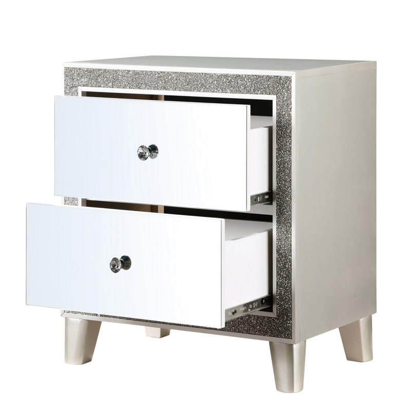 Table de chevet miroir pour chambre à coucher - 2 tiroirs avec doublure en feutre doux 2 po