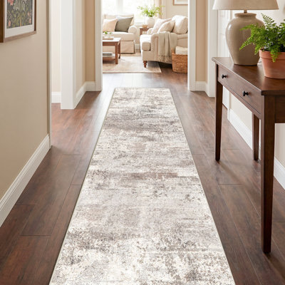 Washable Abstract Area Rug - Rugs for Living Room Large Non Slip Indoor Entryway Rubber Backing Carpet Bedroom Kitchen Distressed Stain Resistant Floor Decor Mat Machine Washable Brown