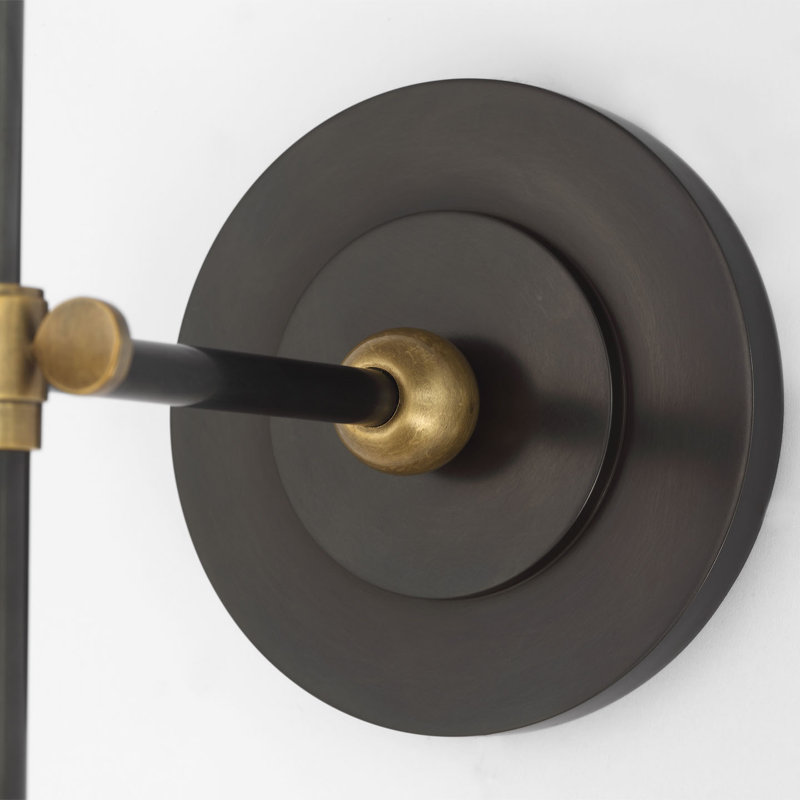 Thomas O'Brien Bryant 27" Cordless Tail Sconce with Linen Shade, Bronze/Hand-Rubbed Antique Brass