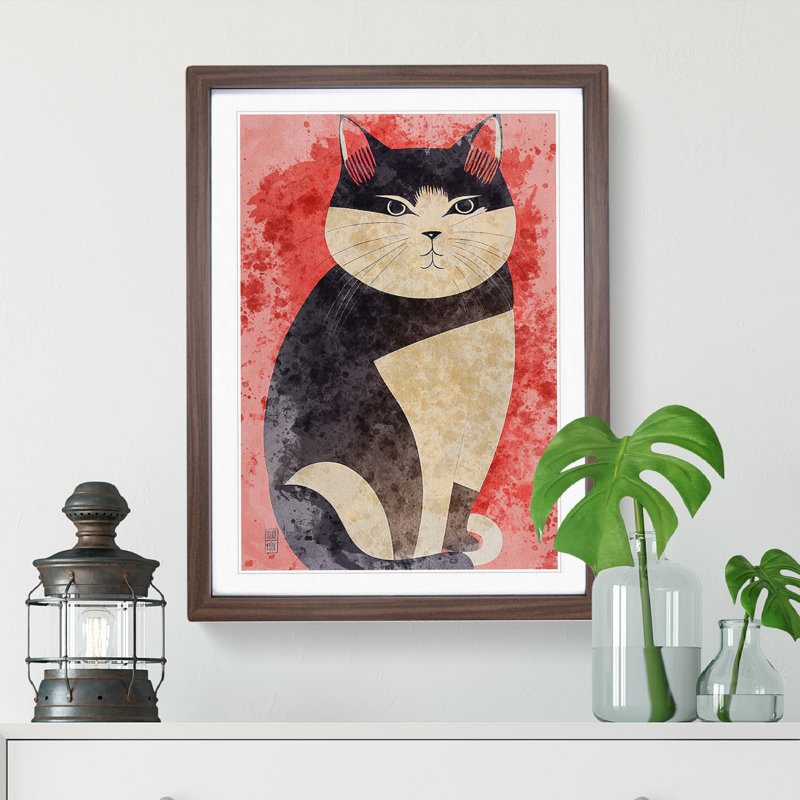 Fat Cat - Single Picture Frame Print, 46cm H x 34cm W x 2cm D, Walnut