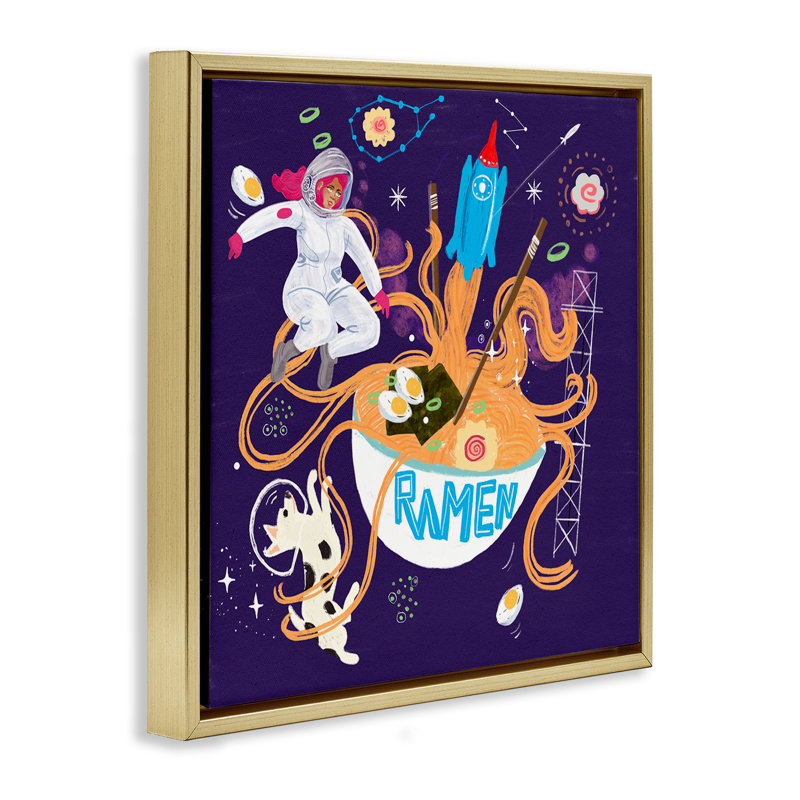Cadre fantaisiste flottant Ramen in Space, design par Juliet Rose Philips, H 25 po x l 25 po, Cadre flottant métallique doré