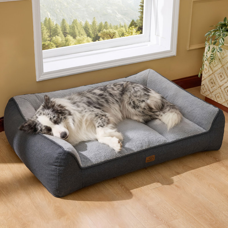 Lit orthopédique confortable pour chiens de taille moyenne, canapé-lit lavable imperméable très épais avec housse en sherpa, base antidérapante