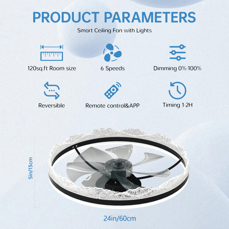Ventilateur de plafond avec lumière - Lampe de ventilateur à DEL encastrée en cristal avec pales cachées et flux d'air naturel, parfaite pour la chambre à coucher, la chambre d'enfant, la salle d'étude