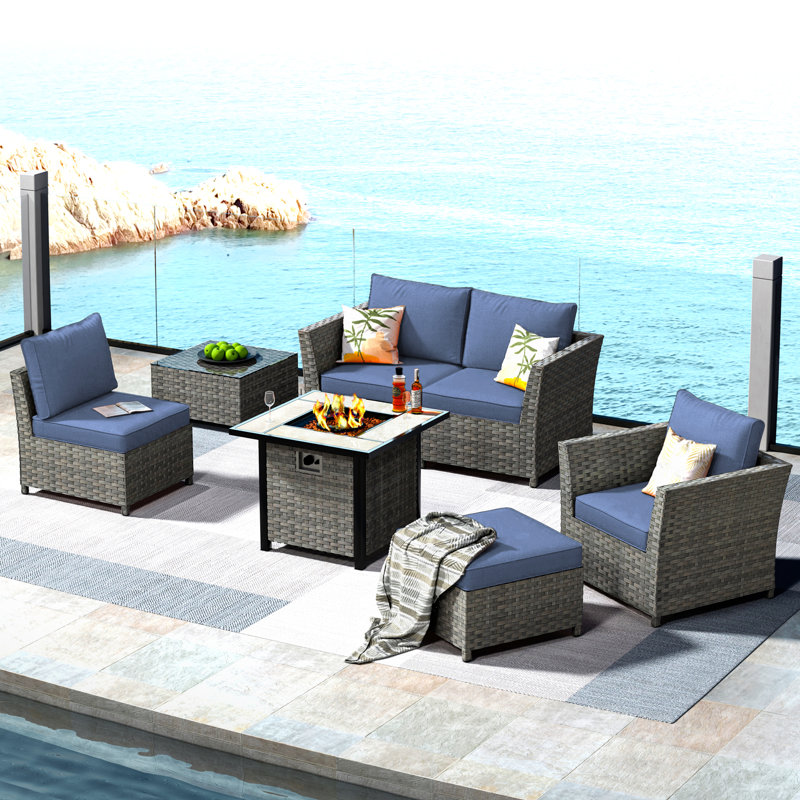 Ignatz 4 - Person Patio Conversation Set with Cushions, No, Denim Blue
