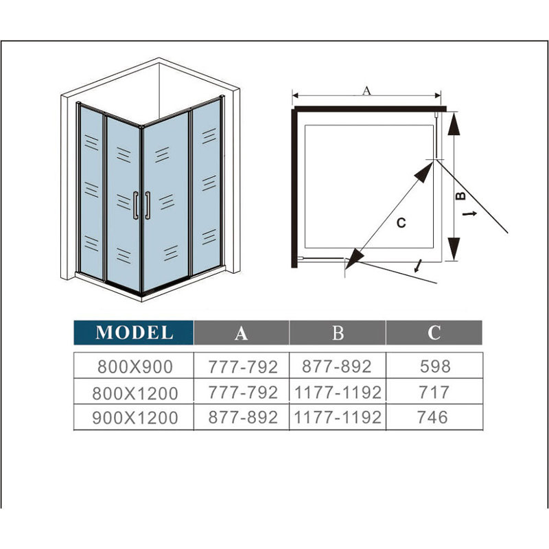 900X800x1850mm Matt Black Frame Pivot Corner Entry Shower Enclosure With 900X800mm Shower Tray Waste